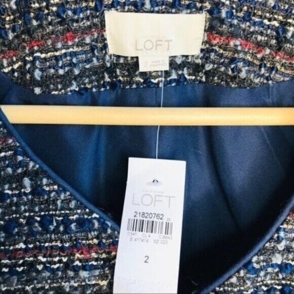 Ann Taylor Loft Boucle Tweed Multi Striped Navy Open Wool 2 Aztec Blazer NWT - Picture 5 of 7